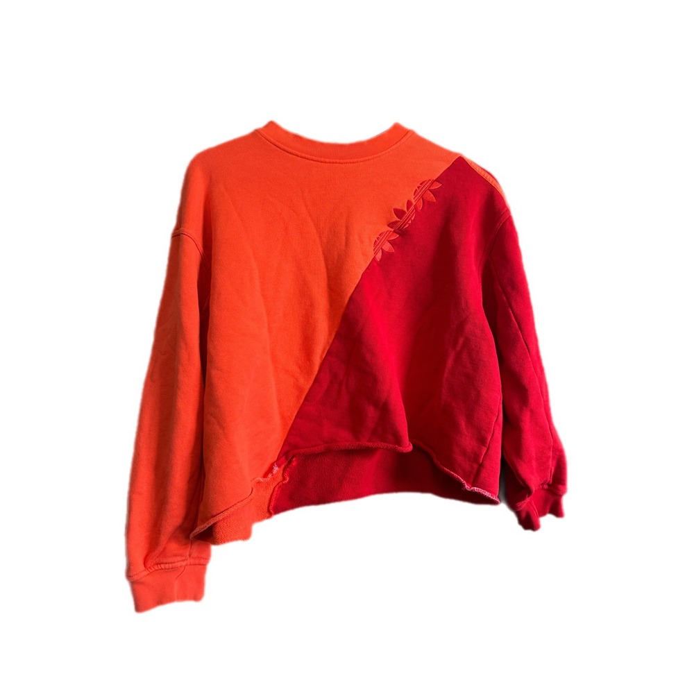 Adidas Sweatshirt Women XS Orange Red Excellent Colorblock Cropped Trefoil Logo